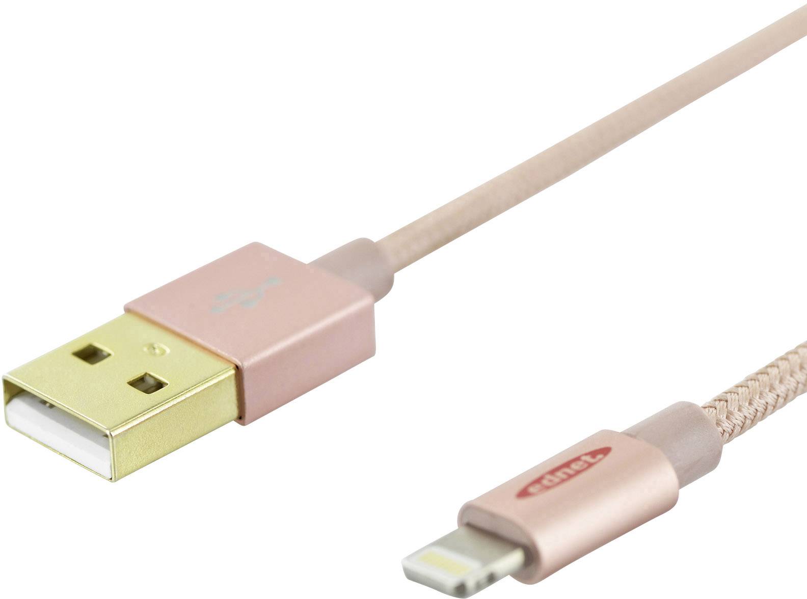 Ednet iPad/iPhone/iPod Ladekabel/Datenkabel [1x USB 2.0 Stecker A - 1x Apple Lightning-Stecker] 1.00m Roségold