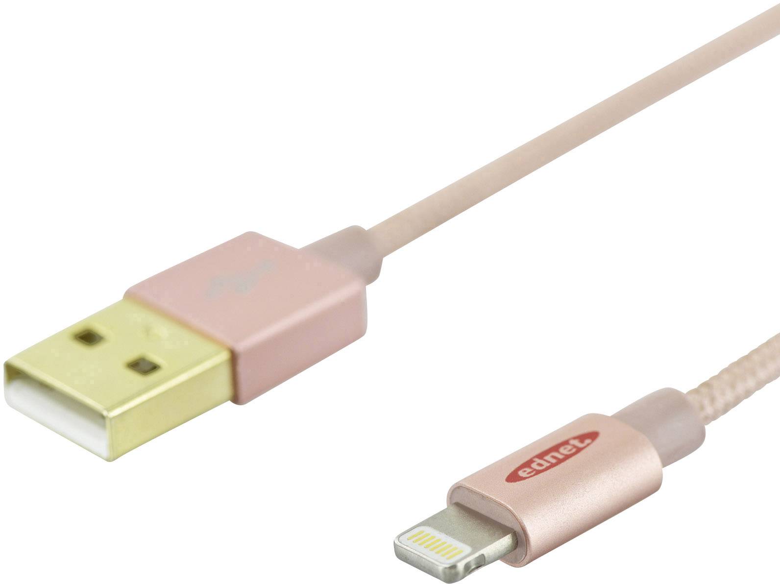 Ednet iPad/iPhone/iPod Ladekabel/Datenkabel [1x USB 2.0 Stecker A - 1x Apple Lightning-Stecker] 1.00m Roségold
