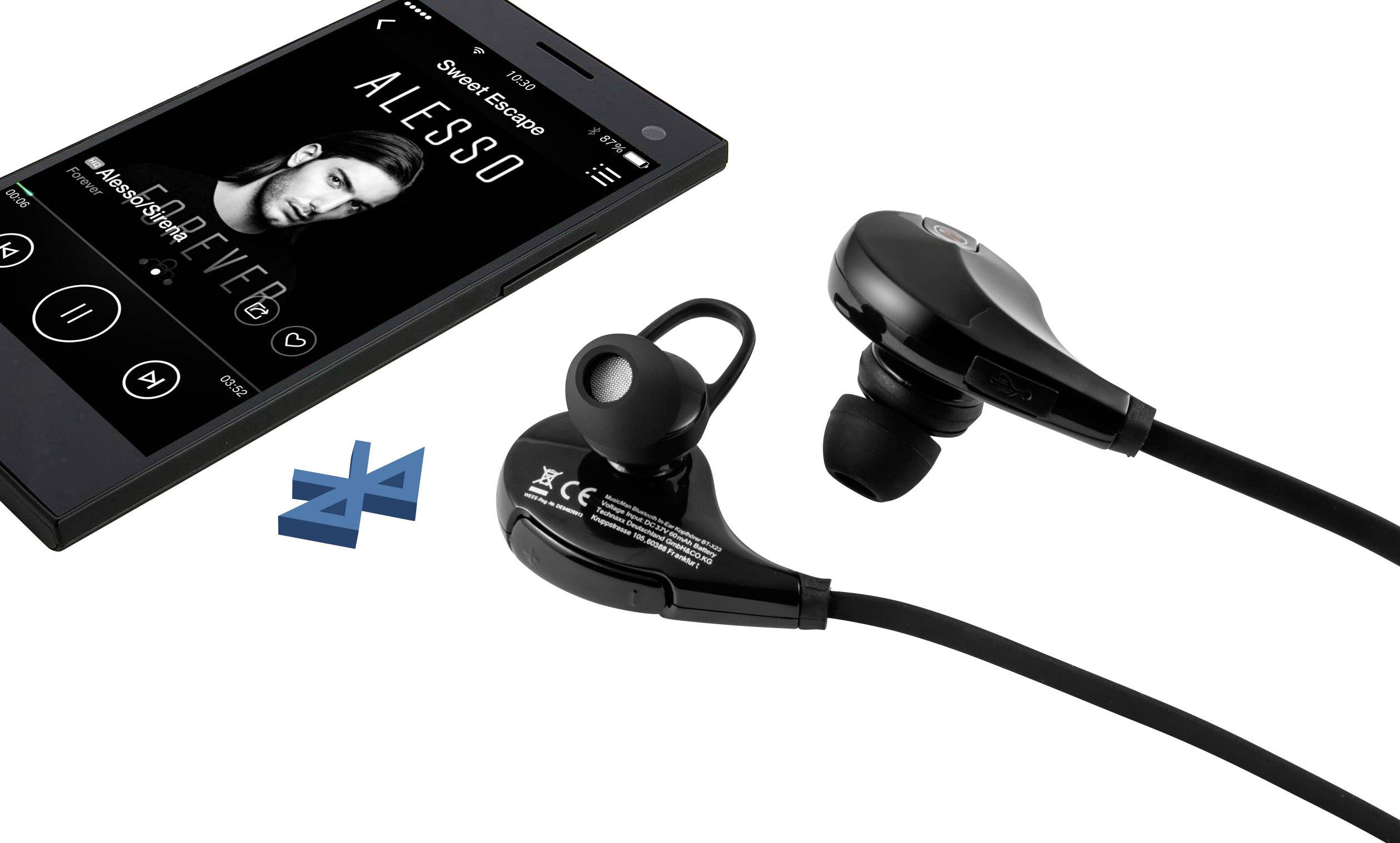 Technaxx Musicman BT-X23 Sport In Ear Kopfhörer Bluetooth® Schwarz Headset