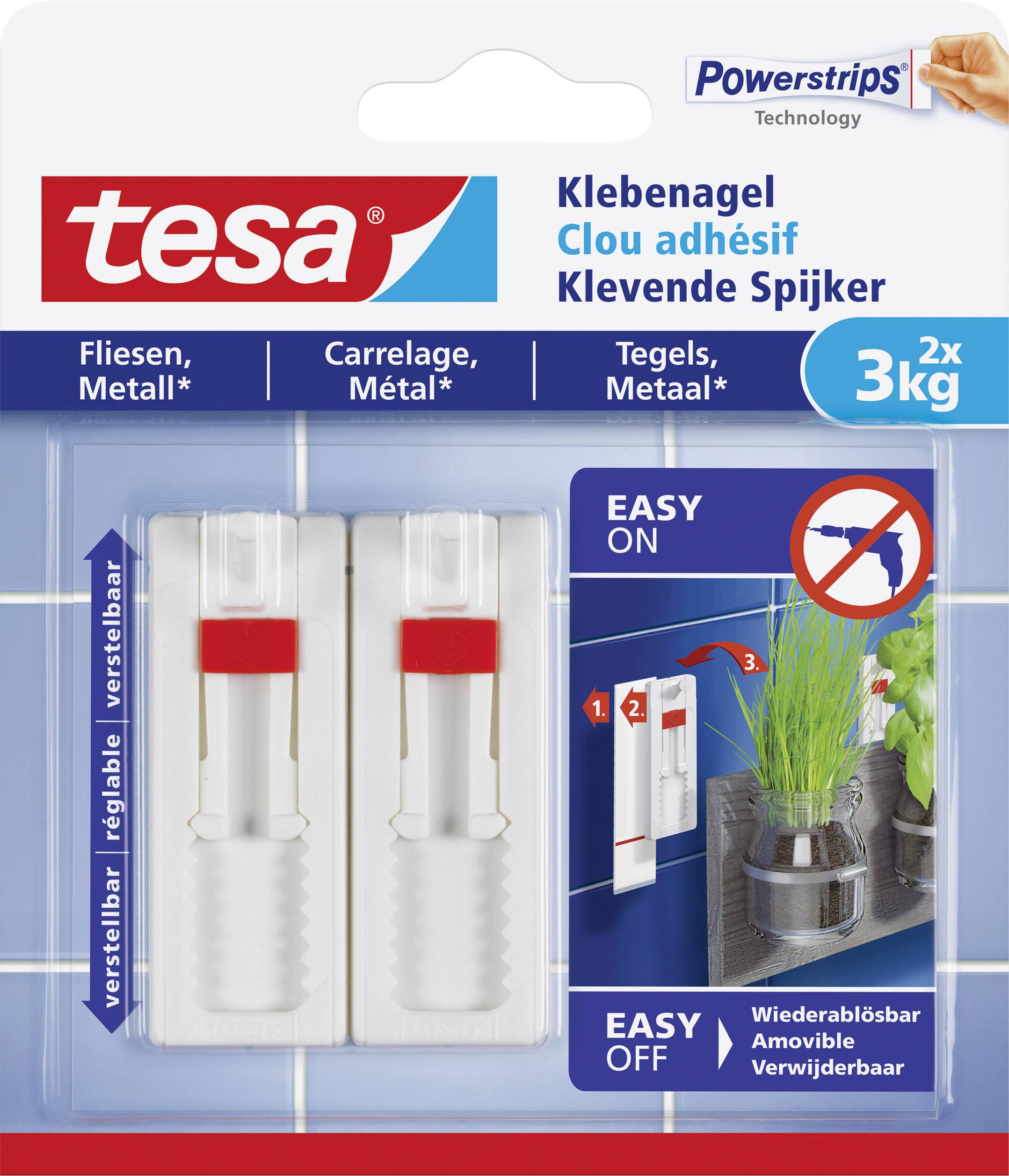 TESA 77764 Klebenagel verstellbar Weiß Inhalt: 2St.