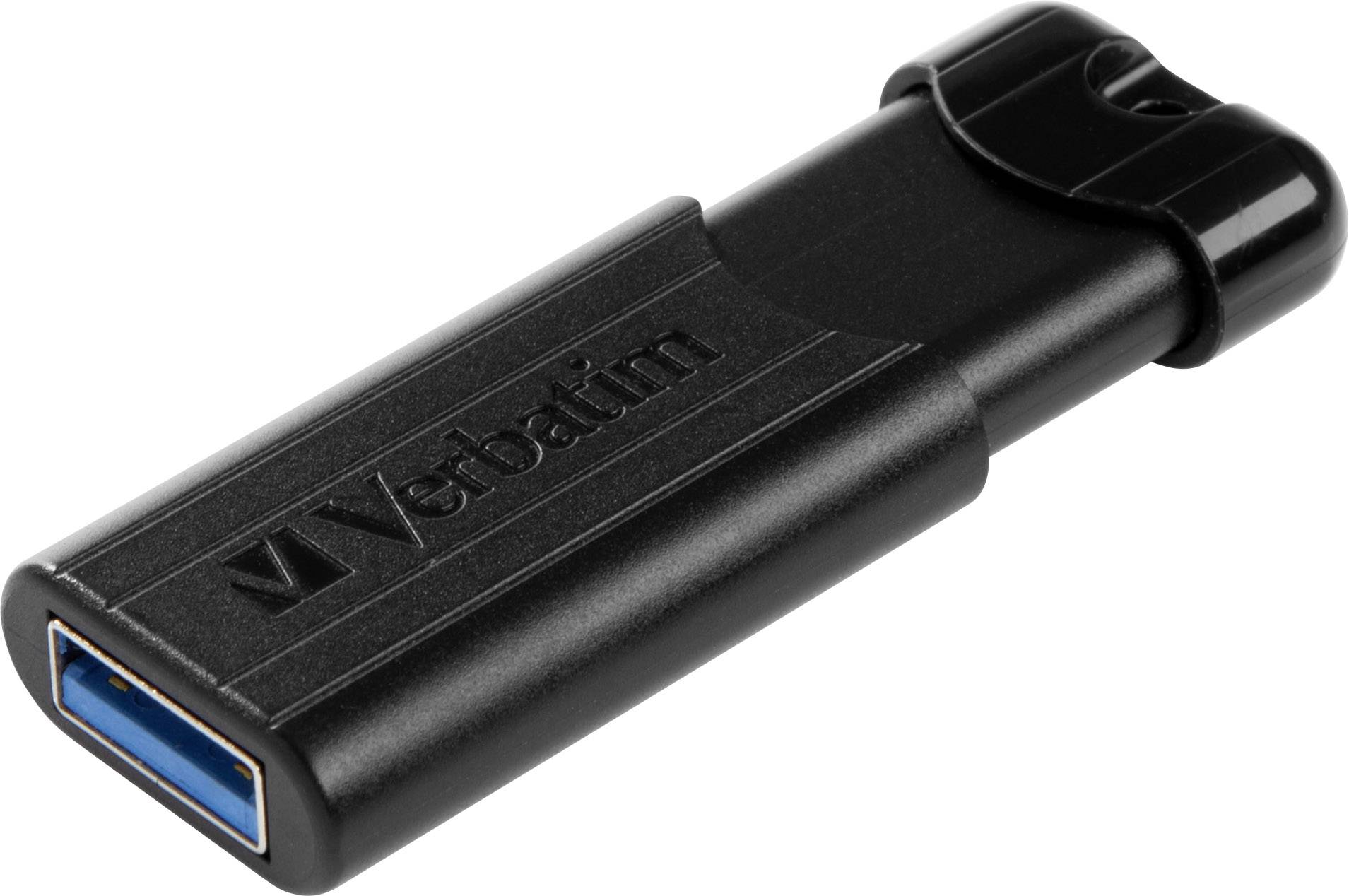 Schwarzer USB-Stick der Marke Verbatim mit abnehmbarem Deckel, geeignet zur Datenspeicherung und -übertragung.