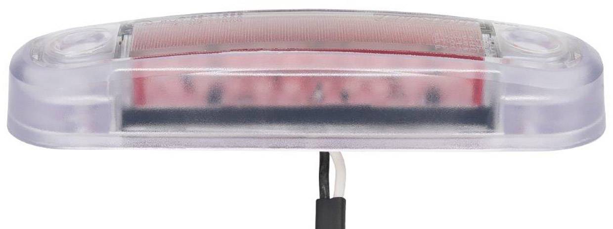 Rotes LED-Rücklicht mit transparentem Gehäuse, Drahtführung unten, geeignet für Fahrräder oder ähnliche Anwendungen.