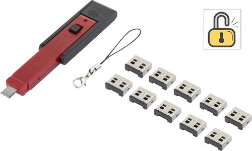 USB Port Schloss rf-USBBlocker-01 10er Set Schwarz, Rot inkl. 1 Schlüssel RF-4463016