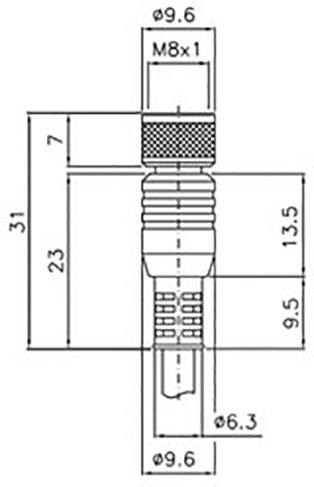 Technische Zeichnung einer Schraube mit Maßen in Millimetern: Länge 31, Durchmesser 9,6, Gewinde M8x1.