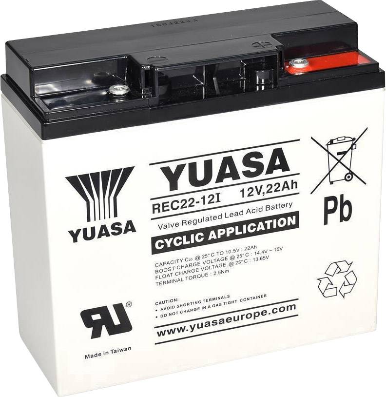 Yuasa REC22-12 YUAREC2212 Bleiakku 12V 22Ah Blei-Vlies (AGM) (B x H x T) 181 x 167 x 76mm M5-Schraubanschluss Geringe