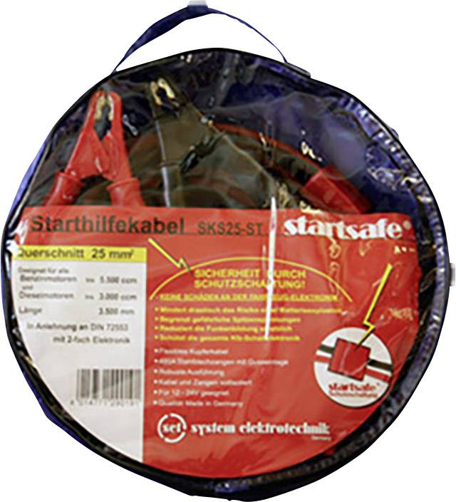 SET® SKS25-ST Starthilfekabel 25mm² Kupfer 3.50m mit Schutzschaltung, mit Stahlblech-Zangen