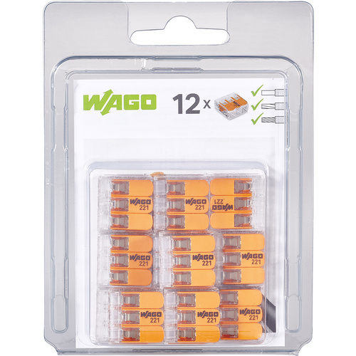 WAGO 221-413/996-012 221 Verbindungsklemme flexibel: 0.14-4mm² starr: 0.2-4mm² Polzahl (num): 3 12 St. Transparent, Orange