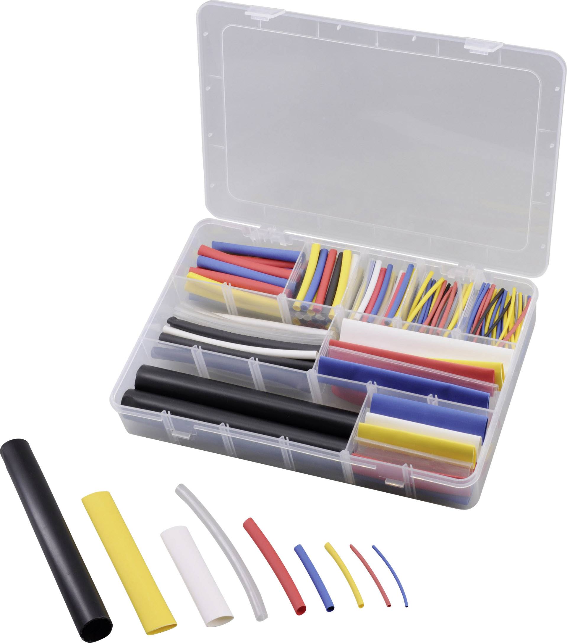 TRU Components 93014c402a Schrumpfschlauchsortiment Transparent, Schwarz, Weiß, Blau, Gelb, Rot Sch