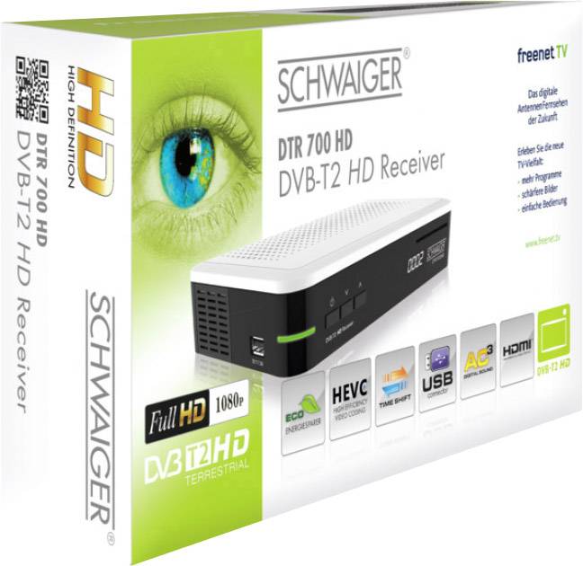 Schwaiger DVB-T2 Receiver DTR700HD freenet TV Entschlüsselung 3 Monate gratis, Kartenleser, Deutscher DVB-T2 Standard (H.265)