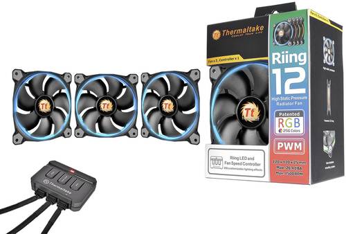 Thermaltake 3x Riing 12 LED RGB PC-Gehäuse-Lüfter Schwarz (B x H x T) 120 x 120 x 25 mm inkl. LED-B