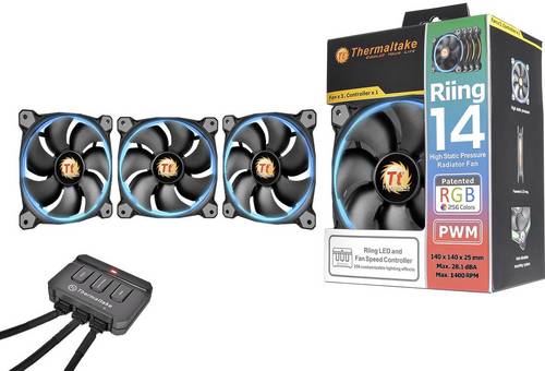 Thermaltake 3x Riing 14 LED RGB PC-Gehäuse-Lüfter Schwarz (B x H x T) 140 x 140 x 25mm
