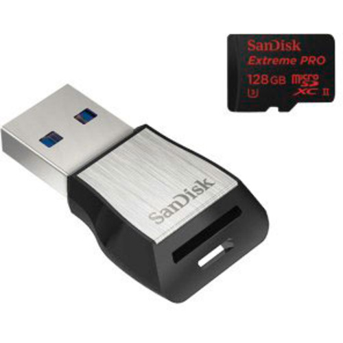 SanDisk Extreme PRO® microSDHC-Karte 128GB Class 10, UHS-II, UHS-Class 3 inkl. USB-Kartenleser