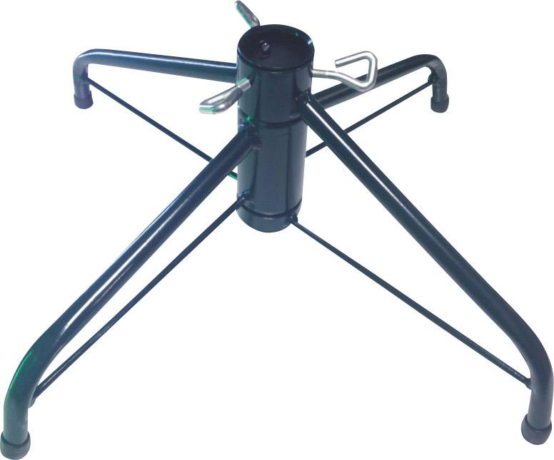 Ein metallener Christbaumständer mit vier Beinen und einem Drehmechanismus in der Mitte. Geeignet für kleine bis mittelgroße Bäume.
