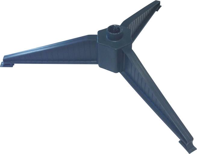 Schwarzes dreibeiniges Stativ, aus Kunststoff.