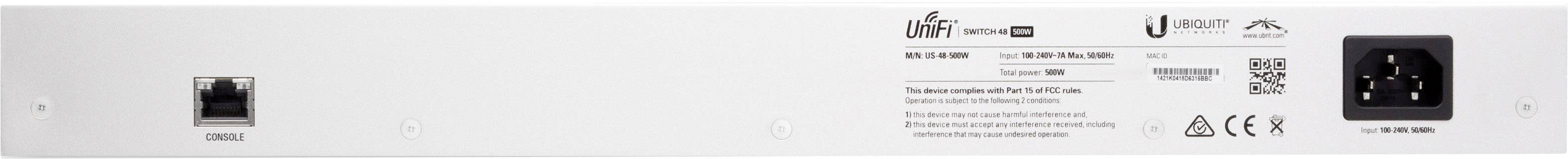 Ubiquiti US-48-500W 48-Port PoE+ Switch Managed Gigabit mit SFP Rackmount 24V