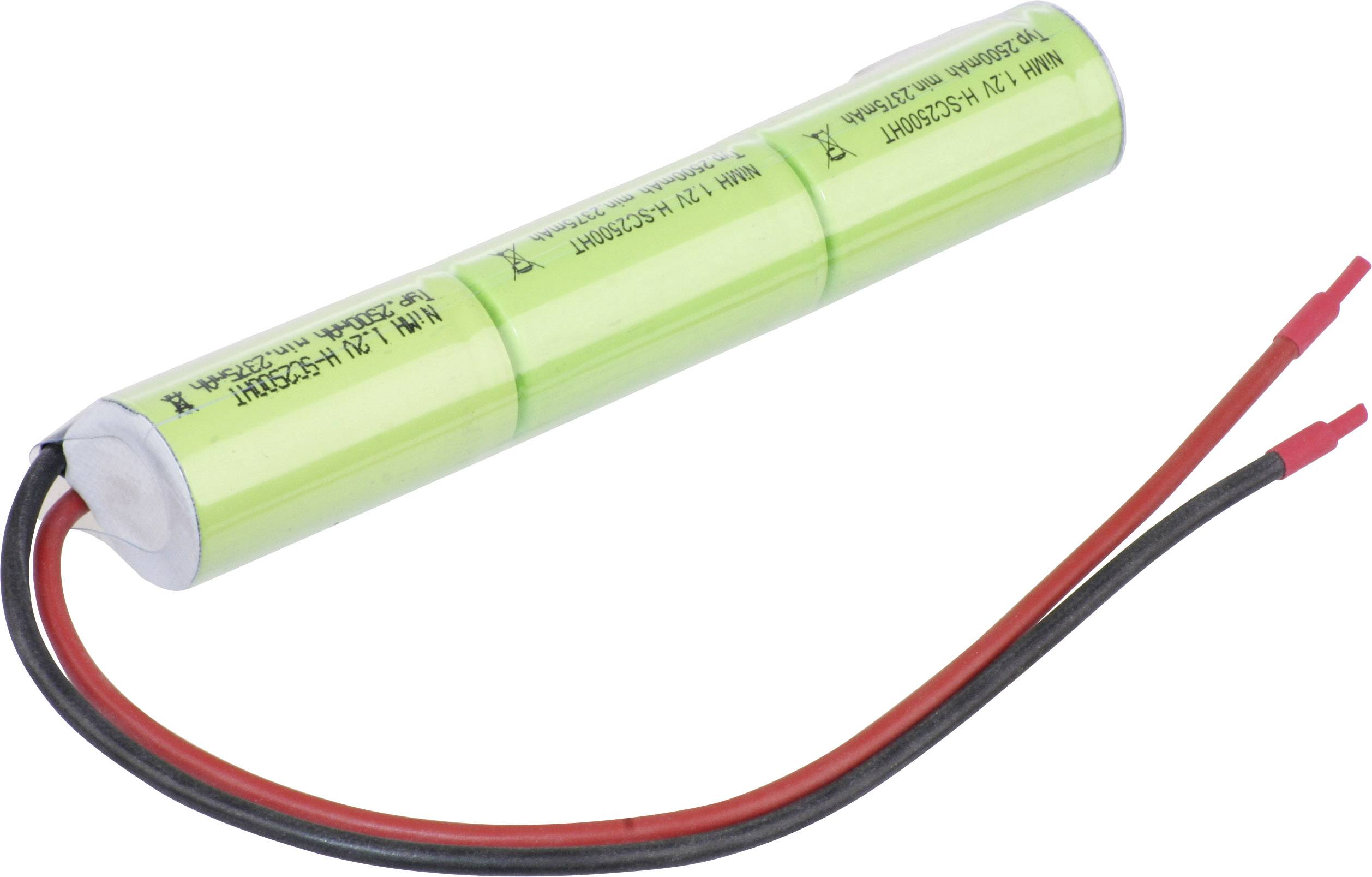 Mexcel Inline L1x3 Akkupack 3x Sub-C hochtemperaturfähig, Kabel, Flat-Top NiMH 3.6V 2500 mAh