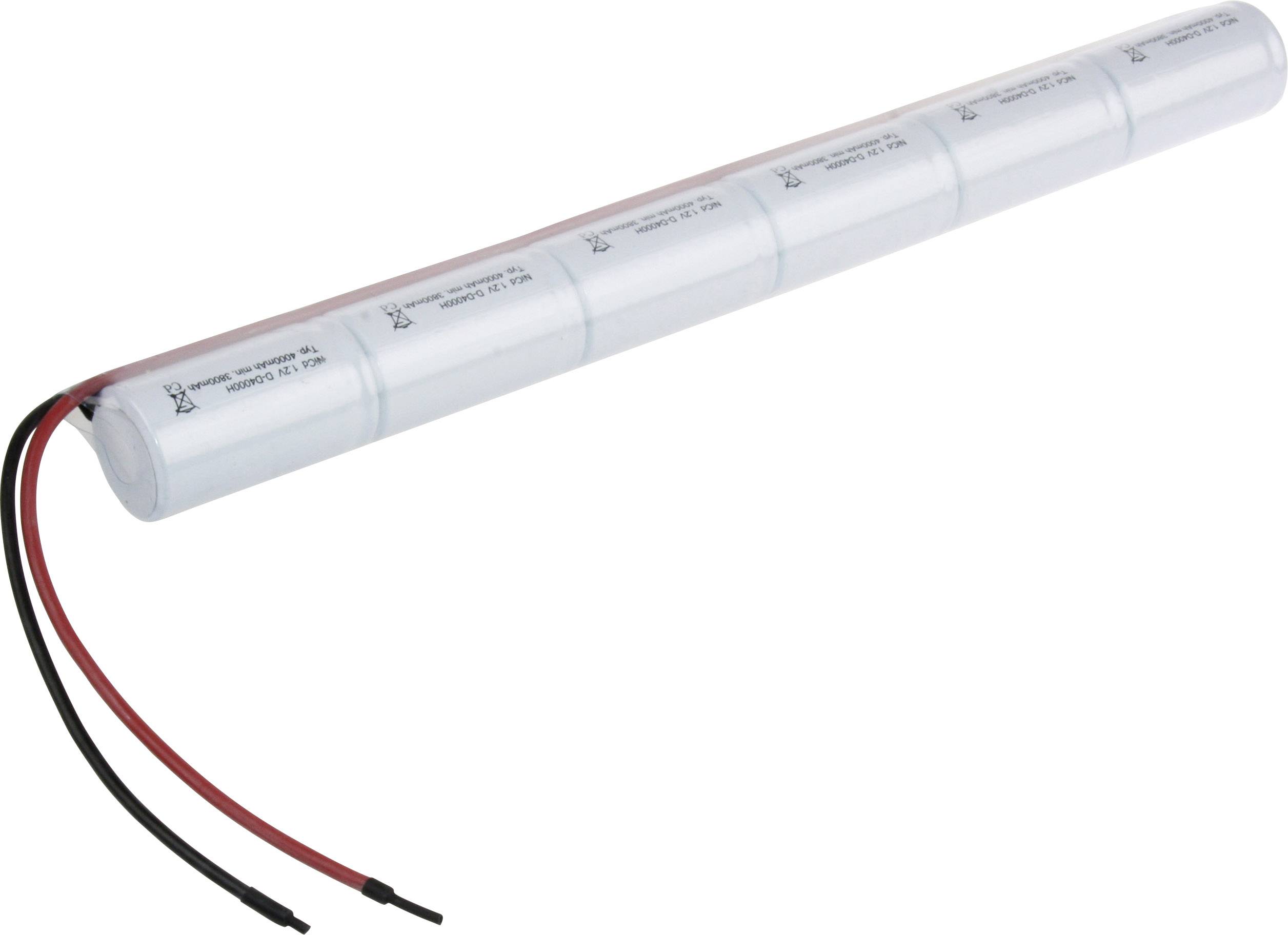 Mexcel Inline L1x6 Akkupack 6x Mono (D) hochtemperaturfähig, Kabel, Flat-Top NiCd 7.2V 4000 mAh