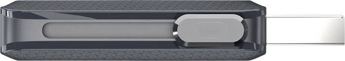 Schwarzer USB-Stick mit abgerundeten Ecken und silbernem Stecker.