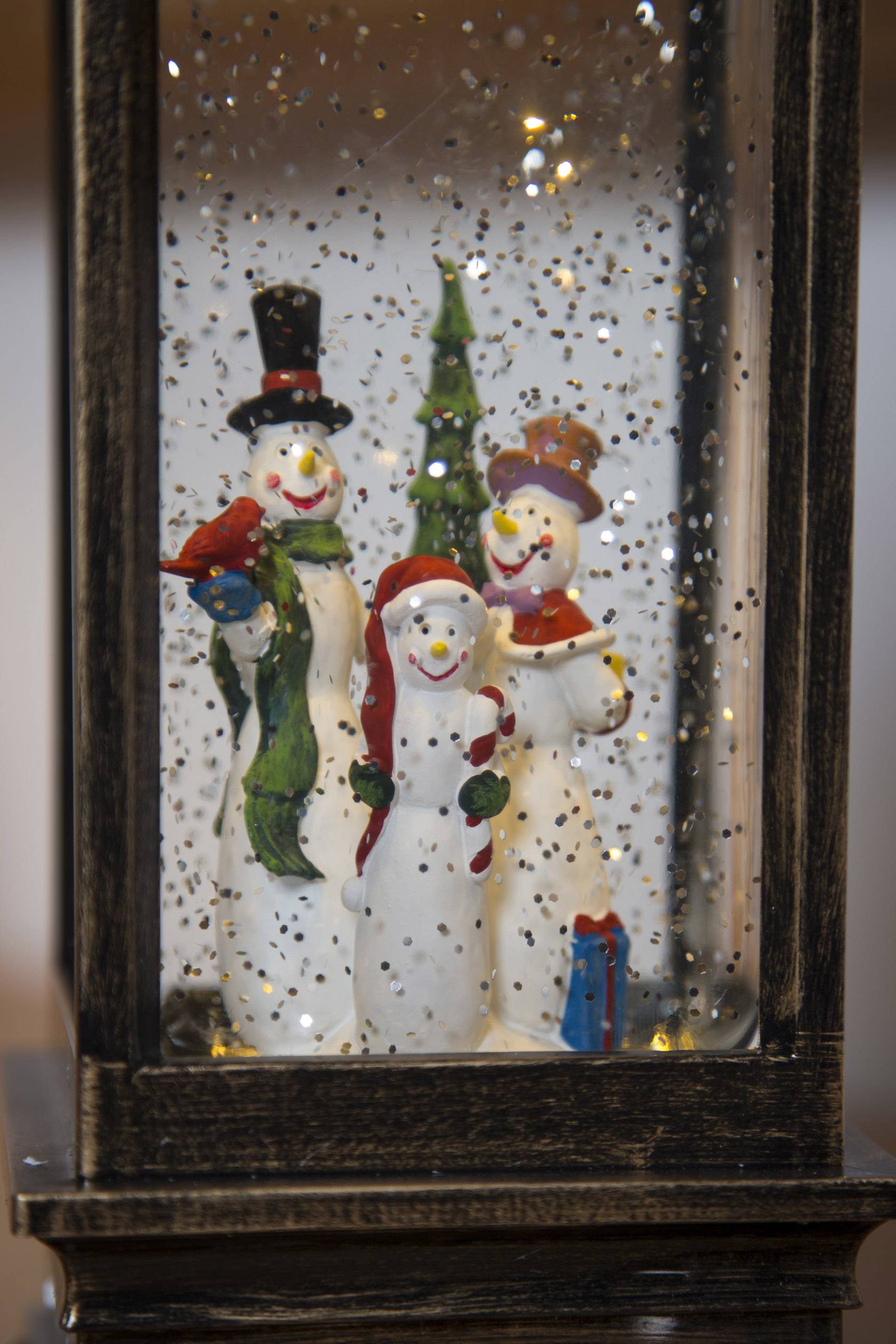 Konstsmide 2889-000 LED-Laterne Schneemänner Warmweiß LED beschneit, mit Wasser gefüllt, Timer, mit Schalter