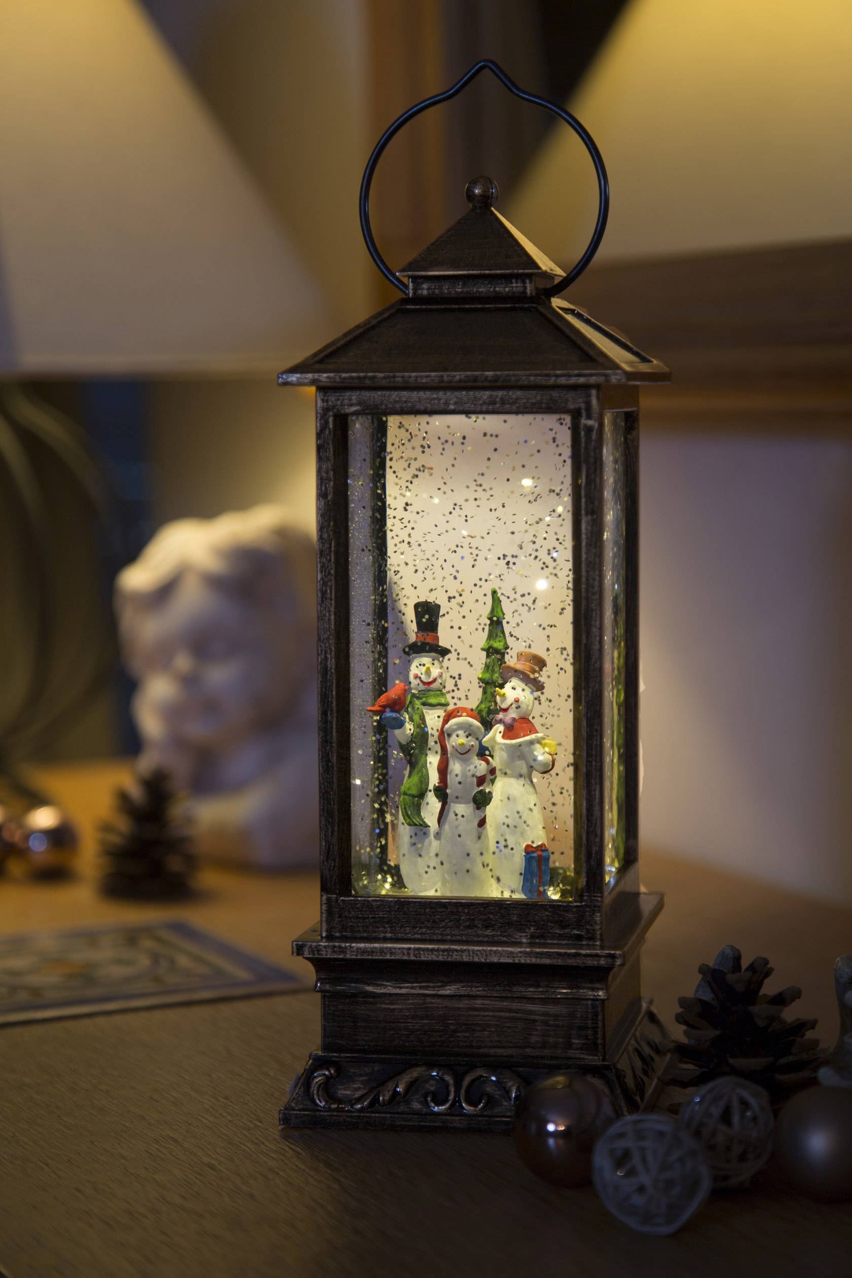 Konstsmide 2889-000 LED-Laterne Schneemänner Warmweiß LED beschneit, mit Wasser gefüllt, Timer, mit Schalter