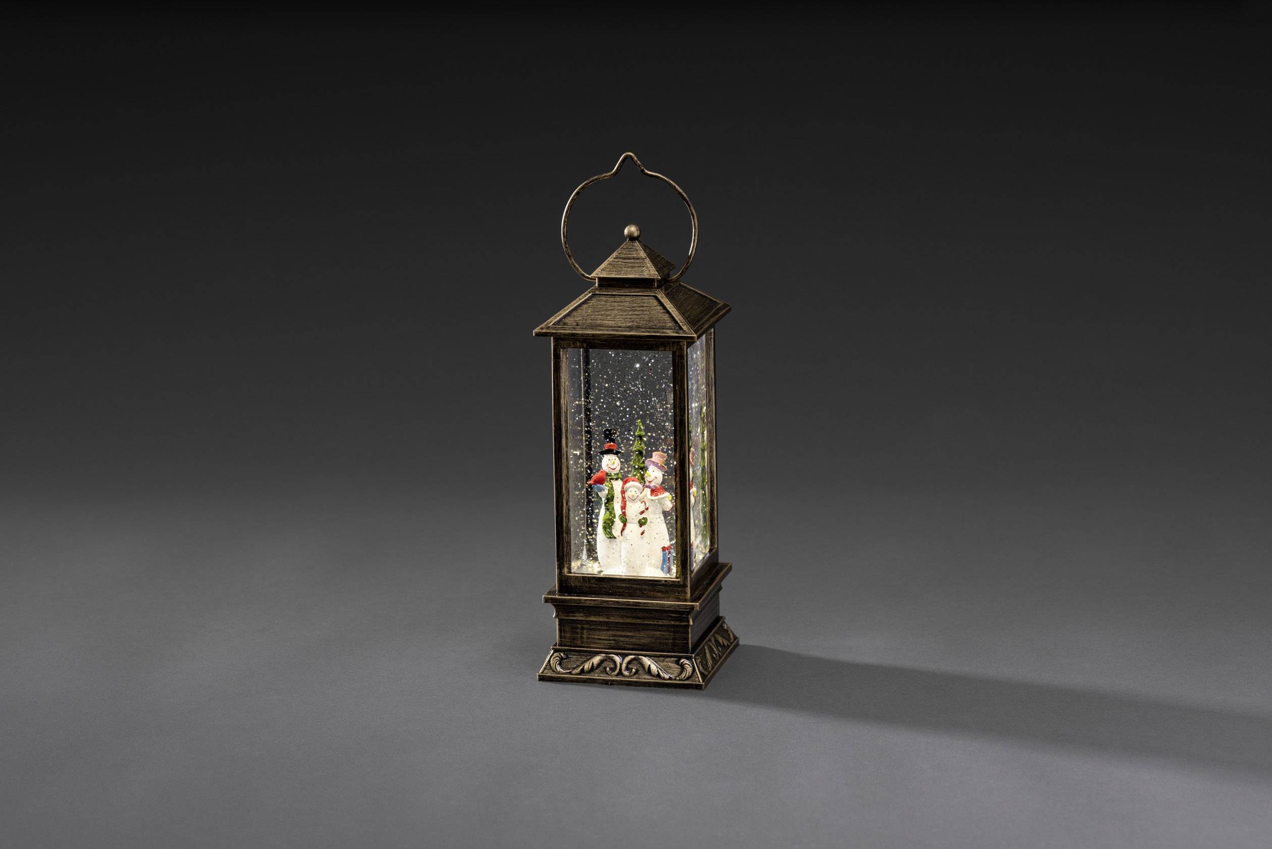 Konstsmide 2889-000 LED-Laterne Schneemänner Warmweiß LED beschneit, mit Wasser gefüllt, Timer, mit Schalter