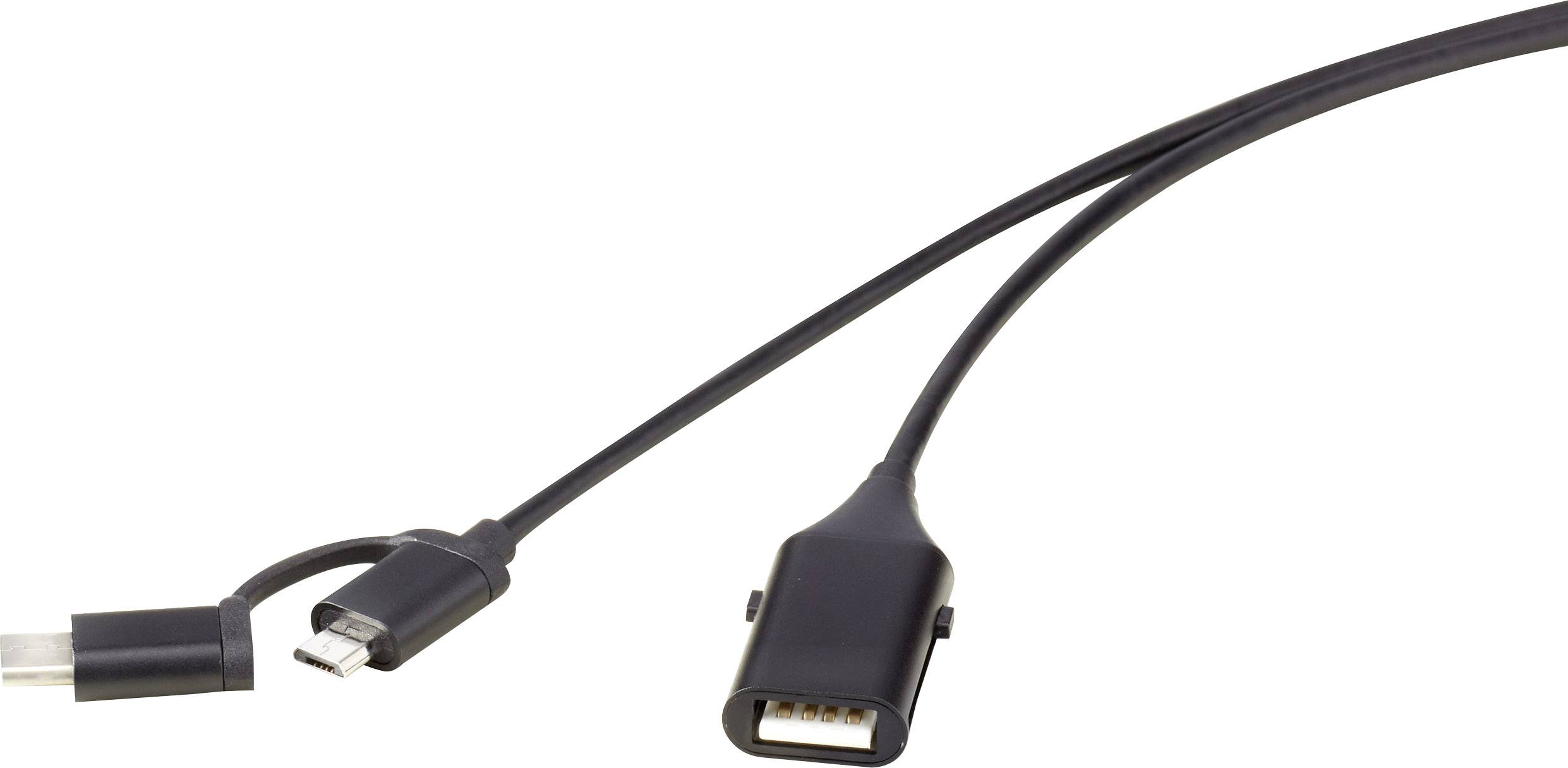 Renkforce USB-Kabel USB 2.0 USB-A Stecker, USB-C® Stecker, USB-Micro-B Stecker 1.00 m Schwarz mit OTG-Funktion, vergoldete Steckkontakte RF-4472898