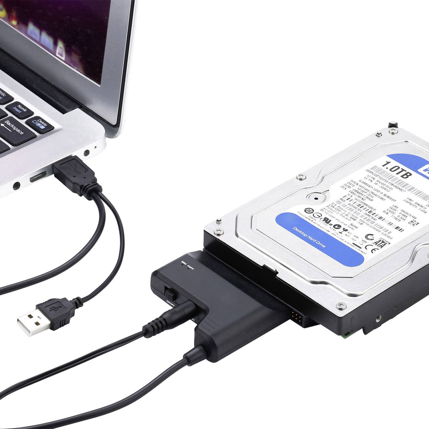 Renkforce Festplatten/SSD Adapter [1x USB 2.0 Stecker A - 1x SATA-Kombi-Stecker 7+15pol.] 0.30m vergoldete Steckkontakte