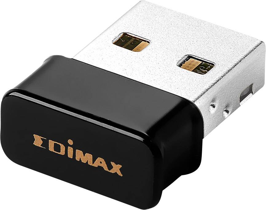 Kleiner, schwarzer USB-WLAN-Adapter mit silbernem Stecker und der Aufschrift 'EDIMAX' in orange.