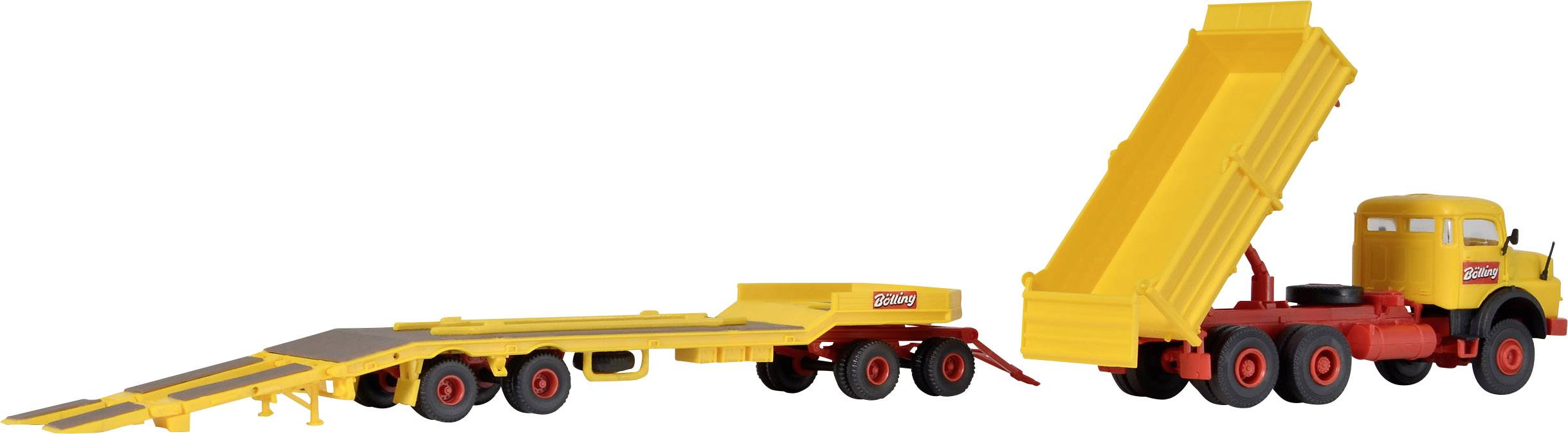 Kibri 14125 H0 Baufahrzeug Modell Mercedes Benz Kurzhauber mit Tiefladeanhänger