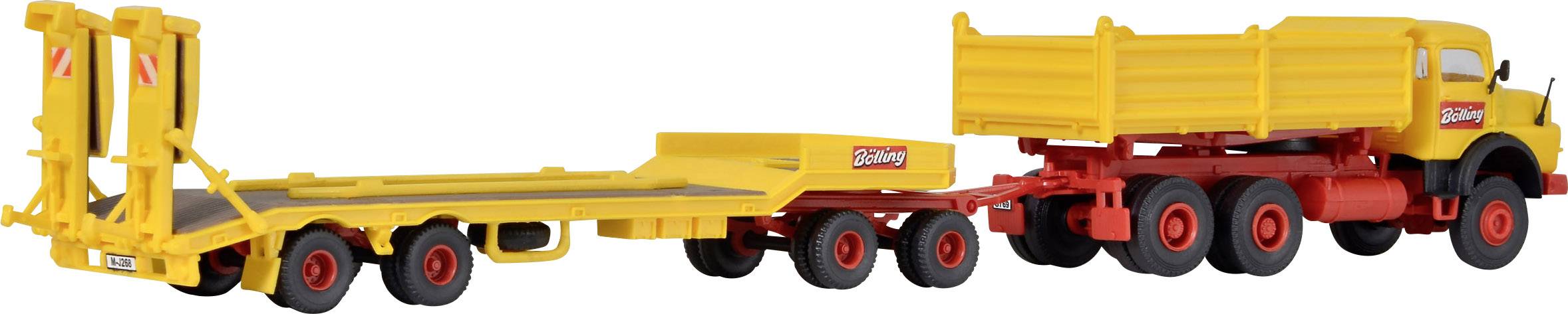 Kibri 14125 H0 Baufahrzeug Modell Mercedes Benz Kurzhauber mit Tiefladeanhänger