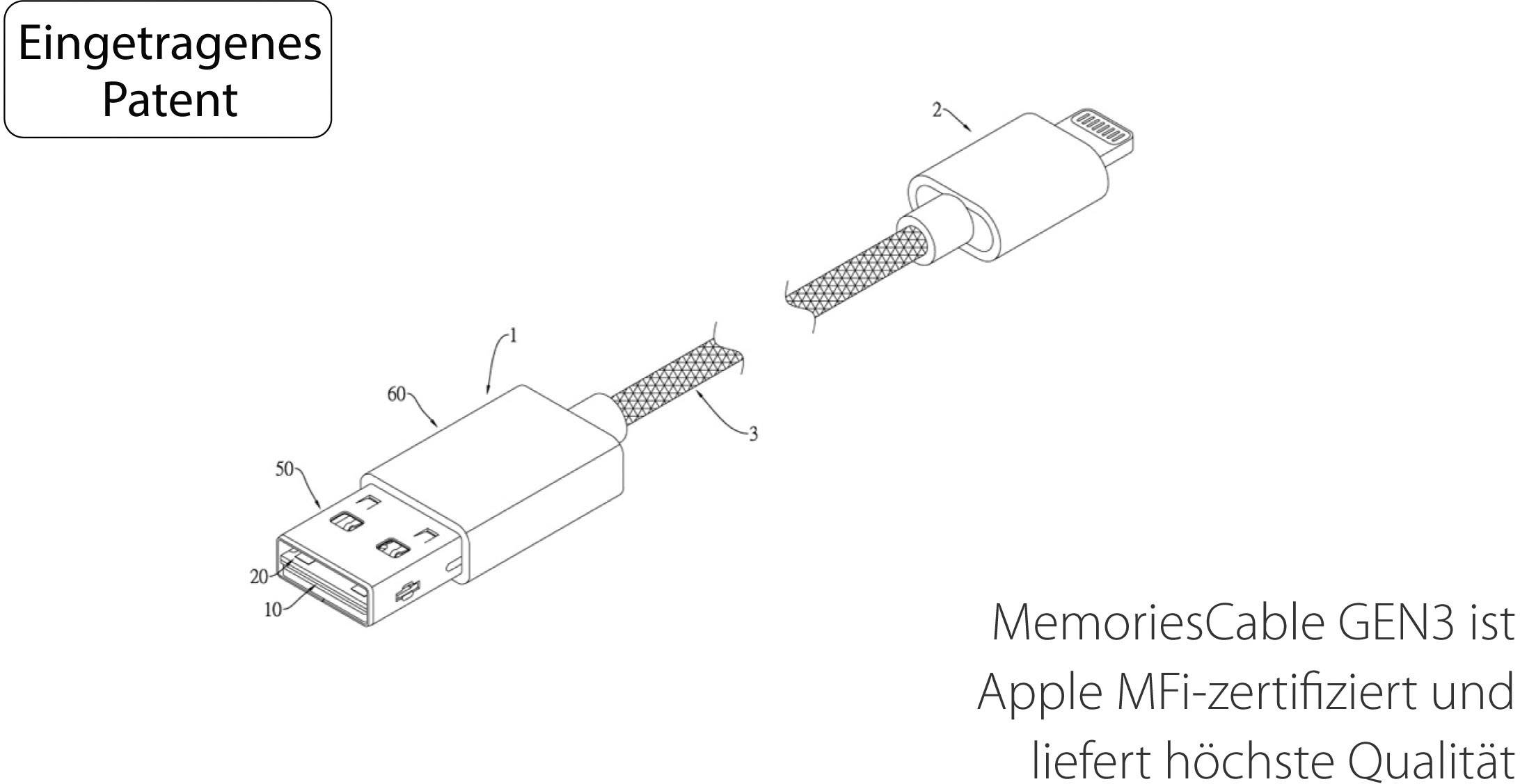 PhotoFast MemoriesCable Gen3 USB-Zusatzspeicher Smartphone/Tablet Silber 32 GB Apple Lightning, USB 3.2 Gen 1 (USB 3.0)
