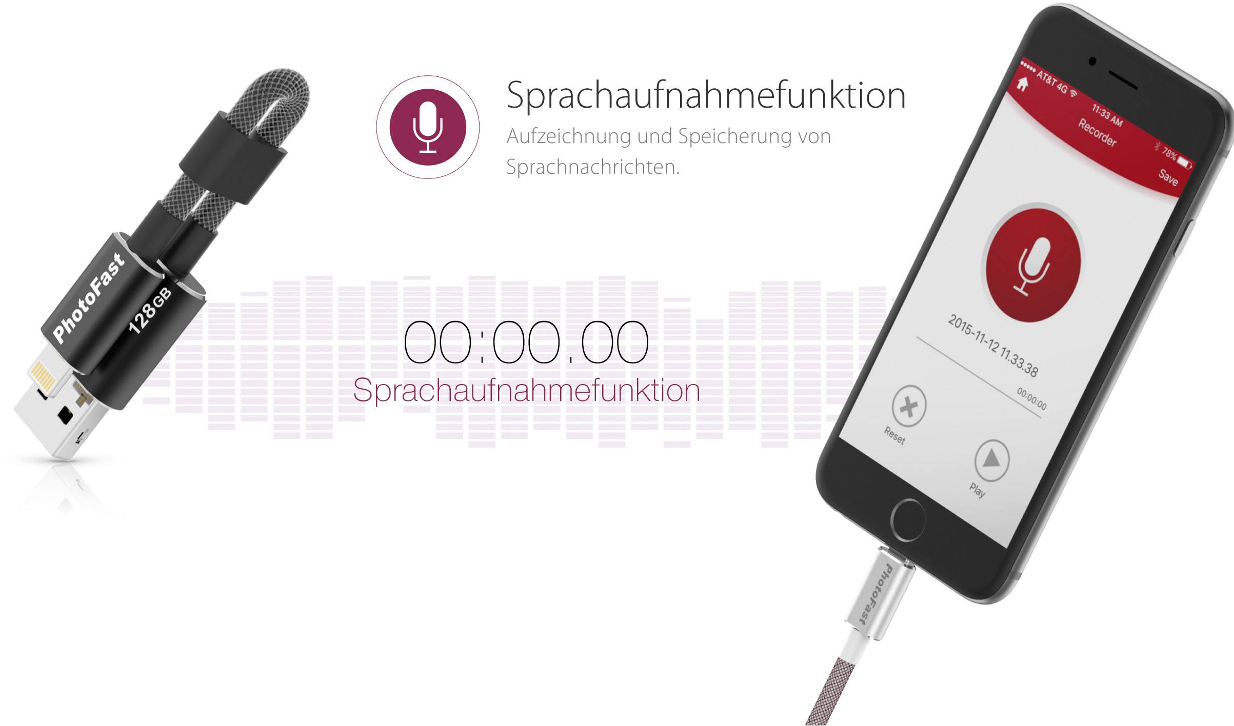 PhotoFast MemoriesCable Gen3 USB-Zusatzspeicher Smartphone/Tablet Spacegrau 32 GB Apple Lightning, USB 3.2 Gen 1 (USB 3.0)