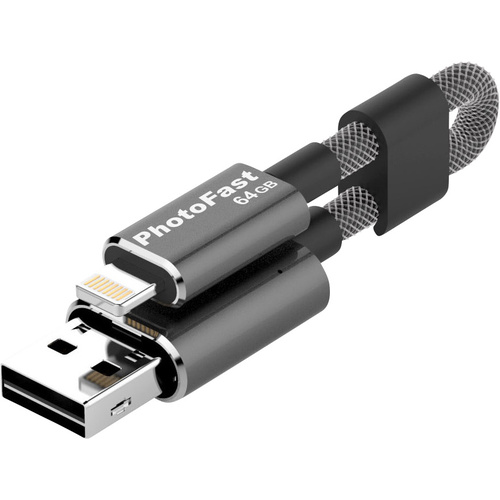 PhotoFast MemoriesCable Gen3 USB-Zusatzspeicher Smartphone/Tablet Spacegrau 64 GB Apple Lightning, USB 3.2 Gen 1 (USB 3.0)