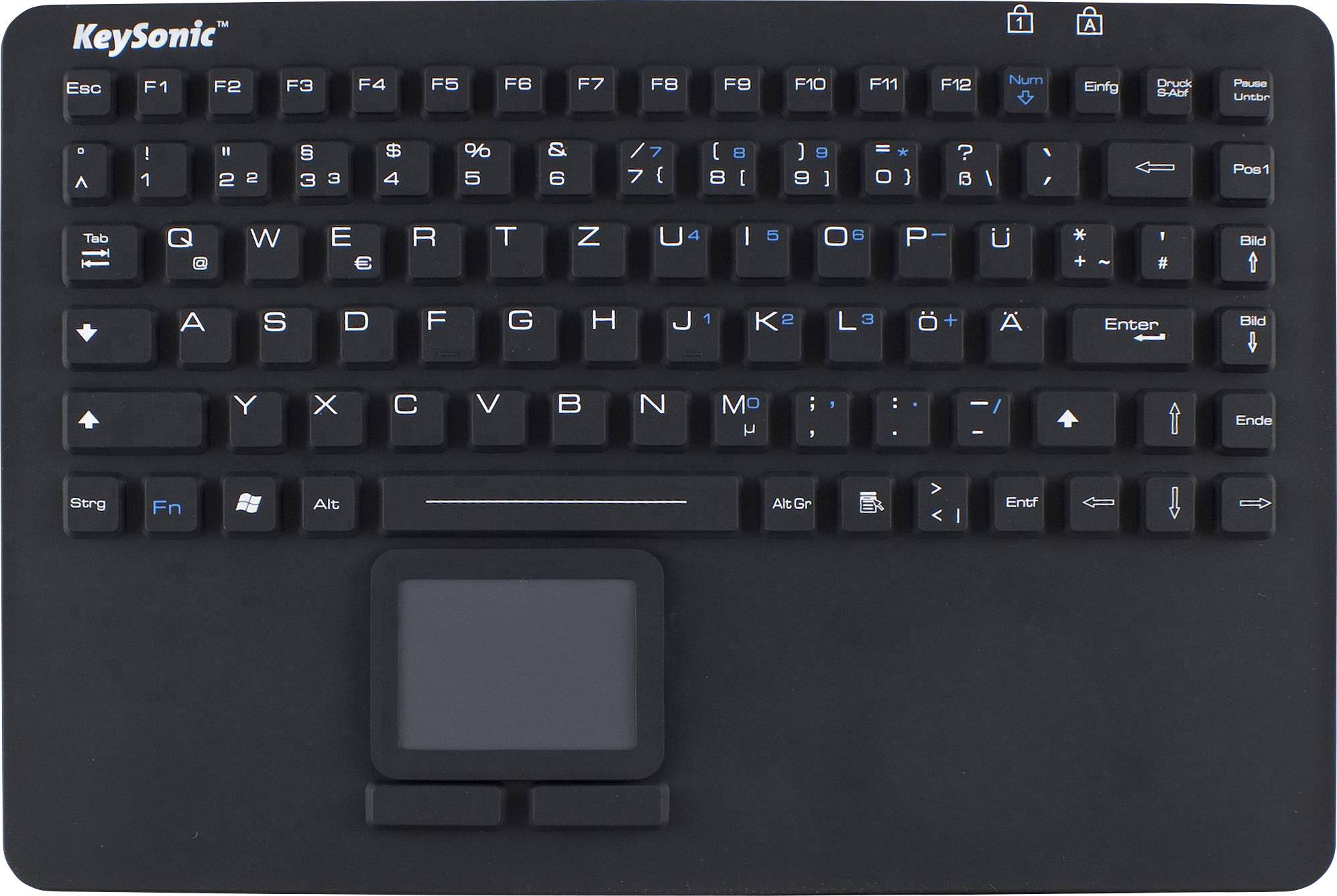 Keysonic KSK-5230 IN (DE) USB Tastatur Deutsch, QWERTZ Schwarz Spritzwassergeschützt, Integriertes Touchpad, Maustasten