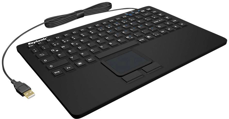 Keysonic KSK-5230 IN (DE) USB Tastatur Deutsch, QWERTZ Schwarz Spritzwassergeschützt, Integriertes Touchpad, Maustasten