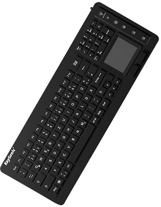 Keysonic KSK-6231 INEL (DE) USB Tastatur Deutsch, QWERTZ Schwarz Silikonmembran, Wasserfest (IPX7), Beleuchtet, Integriertes Touchpad, Maustasten