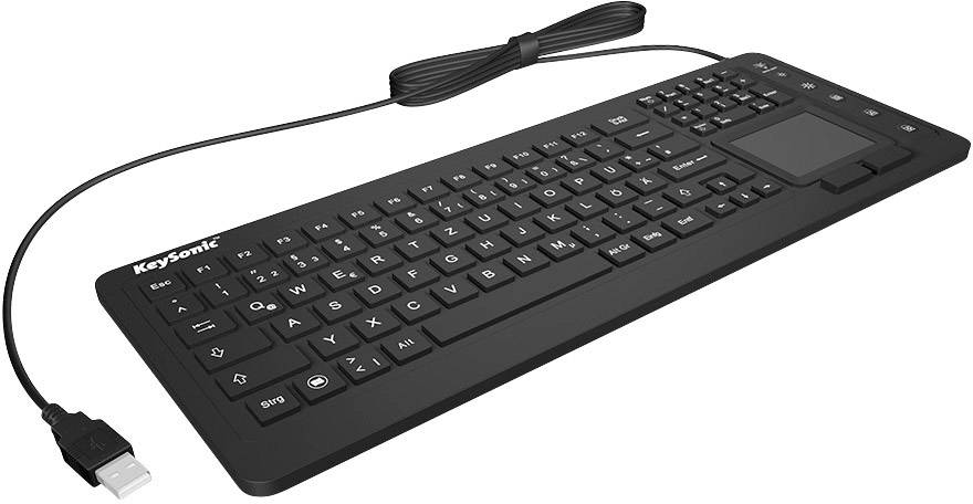 Keysonic KSK-6231 INEL (DE) USB Tastatur Deutsch, QWERTZ Schwarz Silikonmembran, Wasserfest (IPX7), Beleuchtet, Integriertes Touchpad, Maustasten