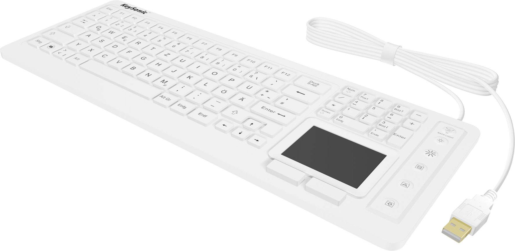 Keysonic KSK-6231 INEL (DE) USB Tastatur Deutsch, QWERTZ Weiß Silikonmembran, Wasserfest (IPX7), Beleuchtet, Integriertes