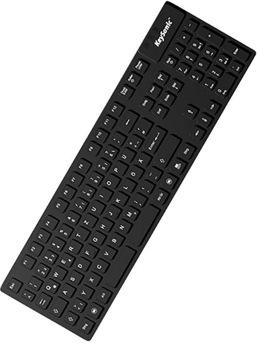 Keysonic KSK-8030 IN (DE) USB Tastatur Deutsch, QWERTZ Schwarz Spritzwassergeschützt
