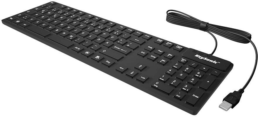Keysonic KSK-8030 IN (DE) USB Tastatur Deutsch, QWERTZ Schwarz Spritzwassergeschützt
