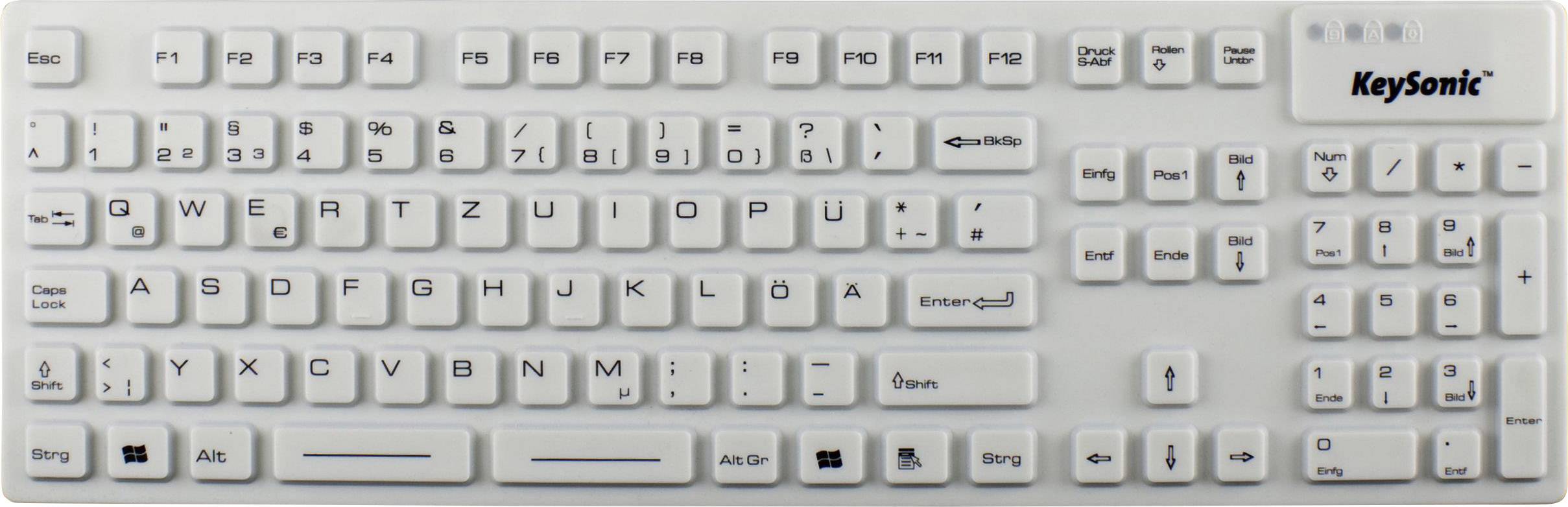 Keysonic KSK-8030 IN (DE) USB Tastatur Deutsch, QWERTZ Weiß Silikonmembran vollversiegelt IP68, Wasserfest (IPX7)