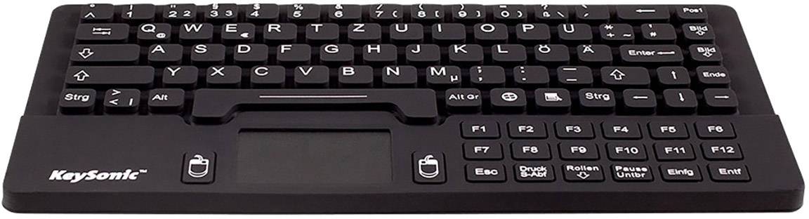 Keysonic KSK-5031IN (DE) USB Tastatur Deutsch, QWERTZ Schwarz Spritzwassergeschützt, Integriertes Touchpad, Maustasten