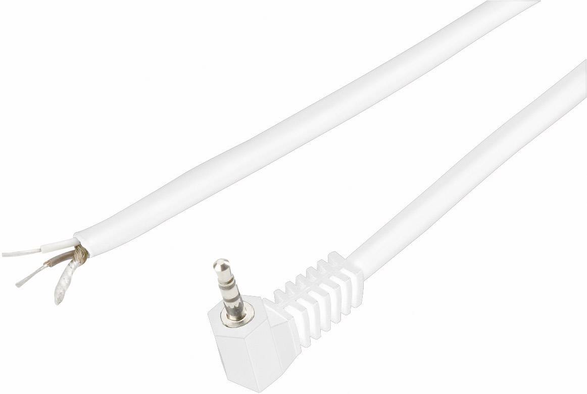 Weißes Audiokabel mit 3,5-mm-Klinkenstecker und offenem anderen Ende, geeignet für Audioverbindungen oder Reparaturen.