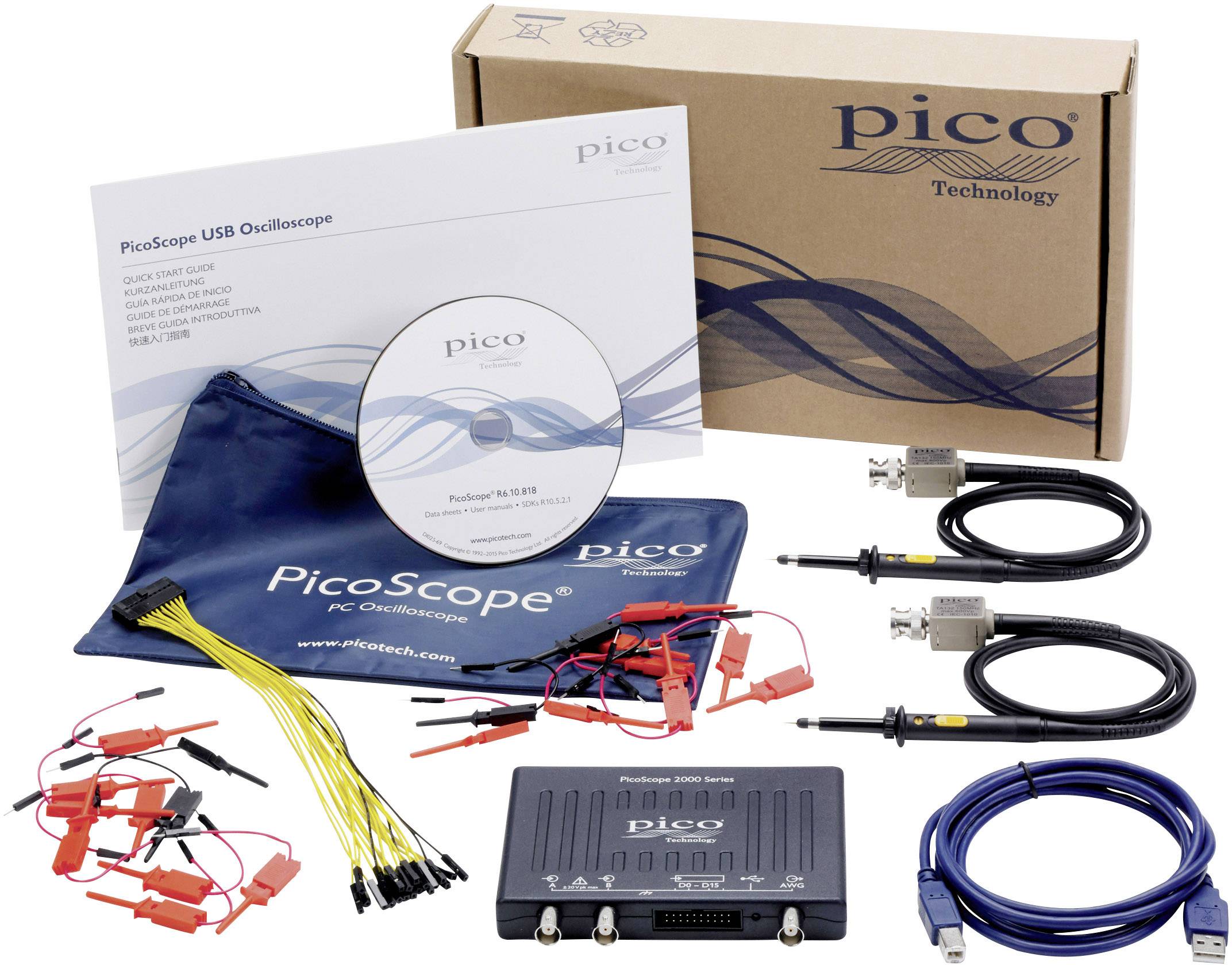 Pico 2205A MSO USB-Oszilloskop 25MHz 2-Kanal 50 MSa/s 48 kpts 8 Bit Digital-Speicher (DSO), Mixed-Signal (MSO)