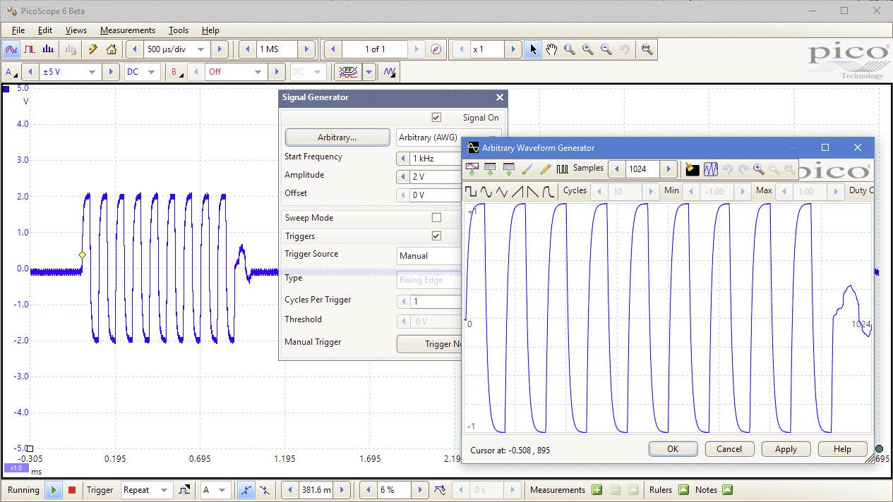 pico 2208B USB-Oszilloskop 100 MHz 2-Kanal 500 MSa/s 128 Mpts 8 Bit Digital-Speicher (DSO), Funktionsgenerator, Spectrum-Analyser 1 St.