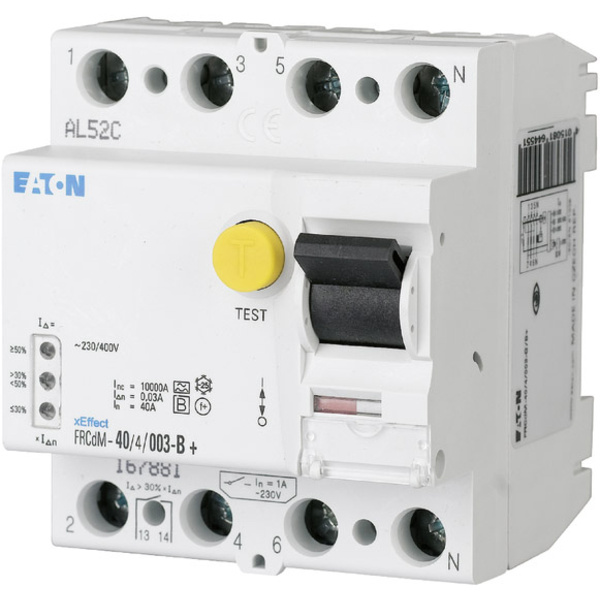 Eaton 167897 FRCDM-40/4/03-G/B Disjoncteur différentiel sensible à tous les courants 4 pôles 40 A 0.3 A 240 V, 415 V
