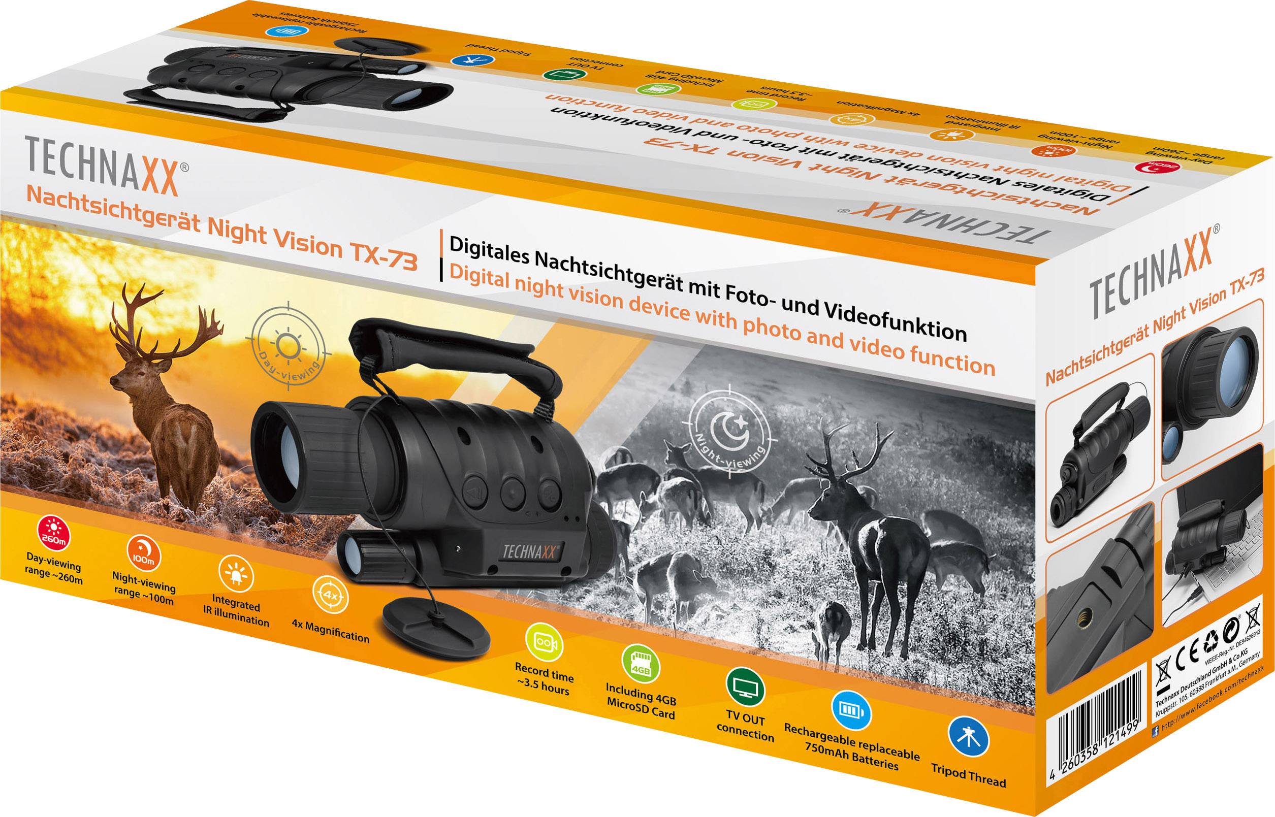 Technaxx Night Vision TX-73 4560 Nachtsichtgerät mit Digitalkamera 4 x 40mm Generation Digital