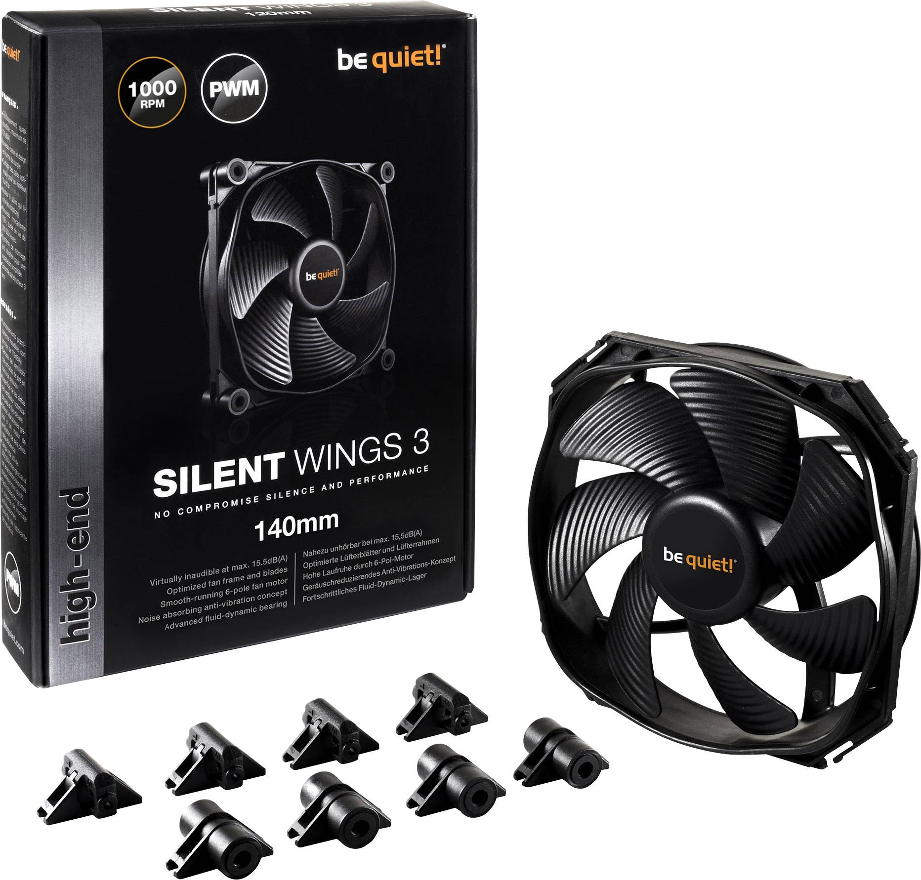 BeQuiet Silent Wings 3 PWM PC-Gehäuse-Lüfter Schwarz (B x H x T) 140 x 140 x 25 mm
