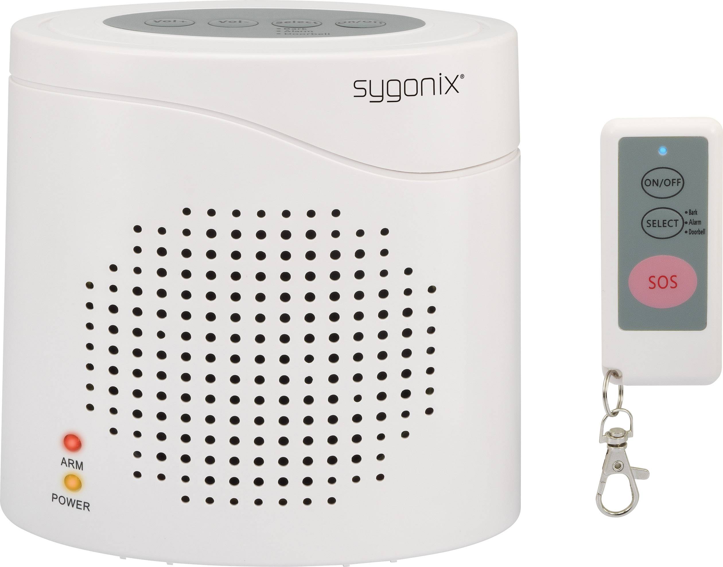 Sygonix Elektronischer Wachhund DD01 Weiß mit Fernbedienung 120 dB