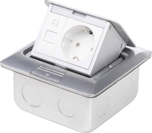 105626 1fach Fußboden-Einbausteckdose mit Cat5 Buchse IP20 Aluminium